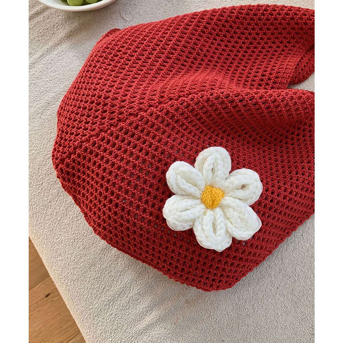 ミニミニストア miniministore トートバッグ花モチーフ付き編みバッグ軽量 (レッド) レッド