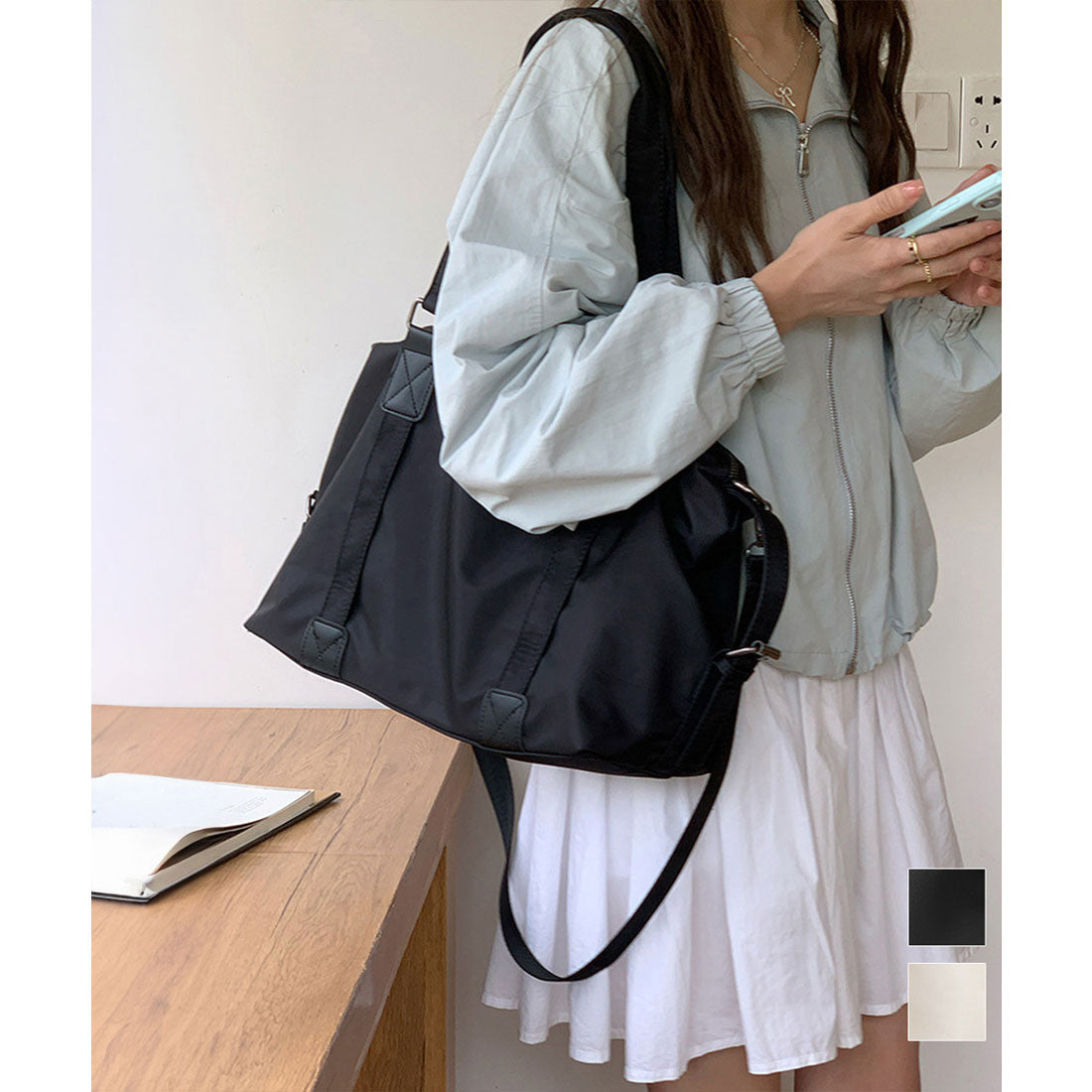 ミニミニストア miniministore 大容量トートバッグA4通勤通学斜め掛け鞄 (アイボリー) アイボリー