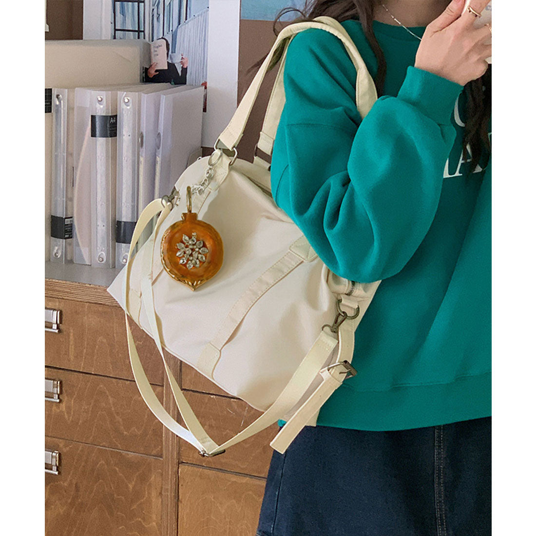 ミニミニストア miniministore 大容量トートバッグA4通勤通学斜め掛け鞄 (アイボリー) アイボリー