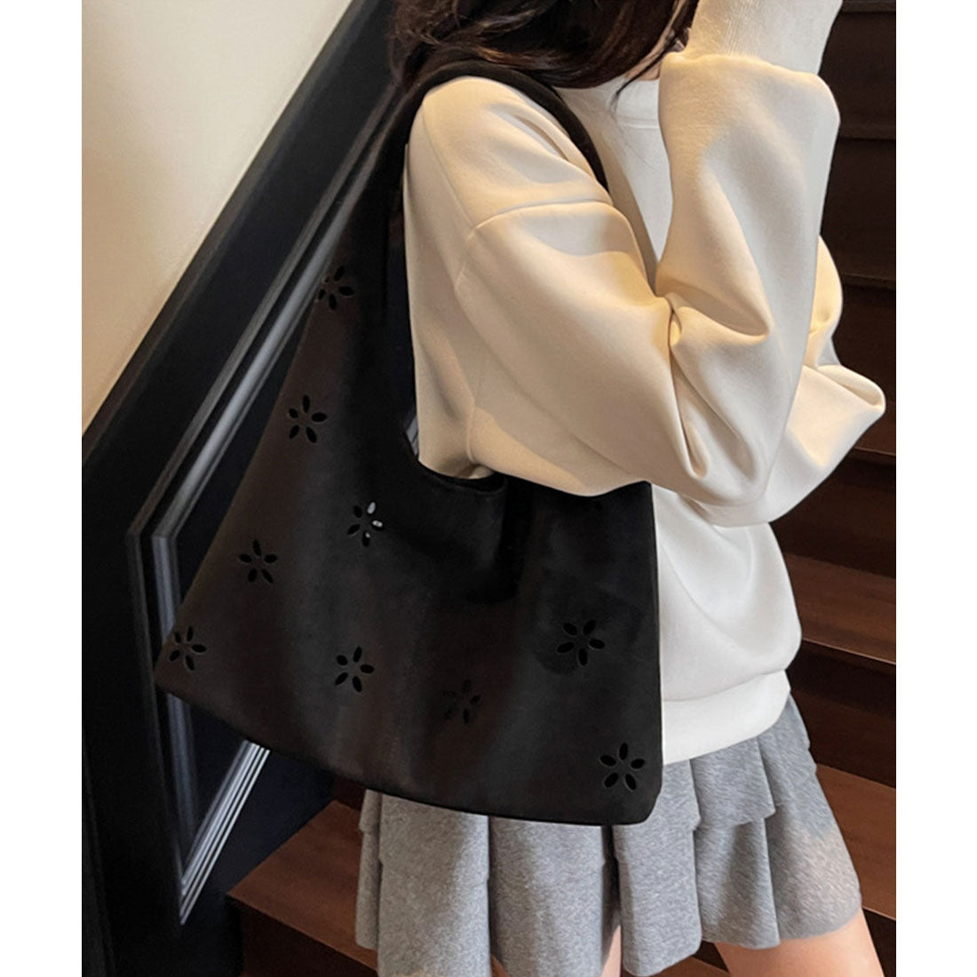 ミニミニストア miniministore 花柄カットスエード調トートバッグポーチ付 (ベージュ) ベージュ