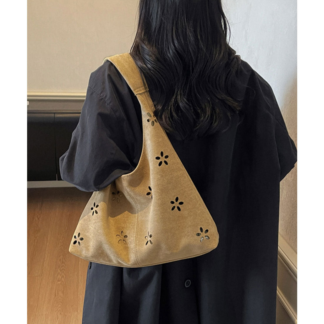 ミニミニストア miniministore 花柄カットスエード調トートバッグポーチ付 (ベージュ) ベージュ