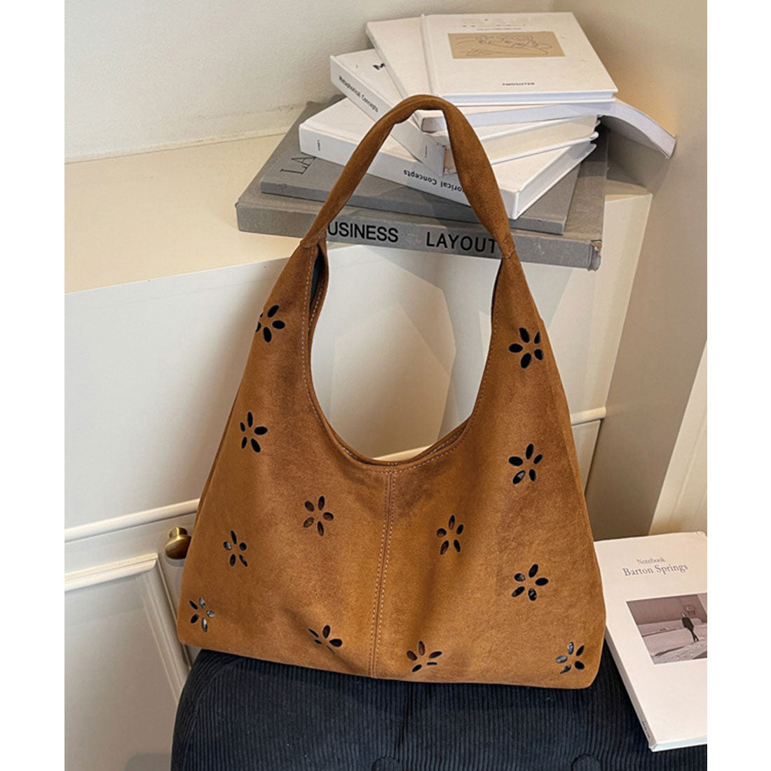 ミニミニストア miniministore 花柄カットスエード調トートバッグポーチ付 (ベージュ) ベージュ