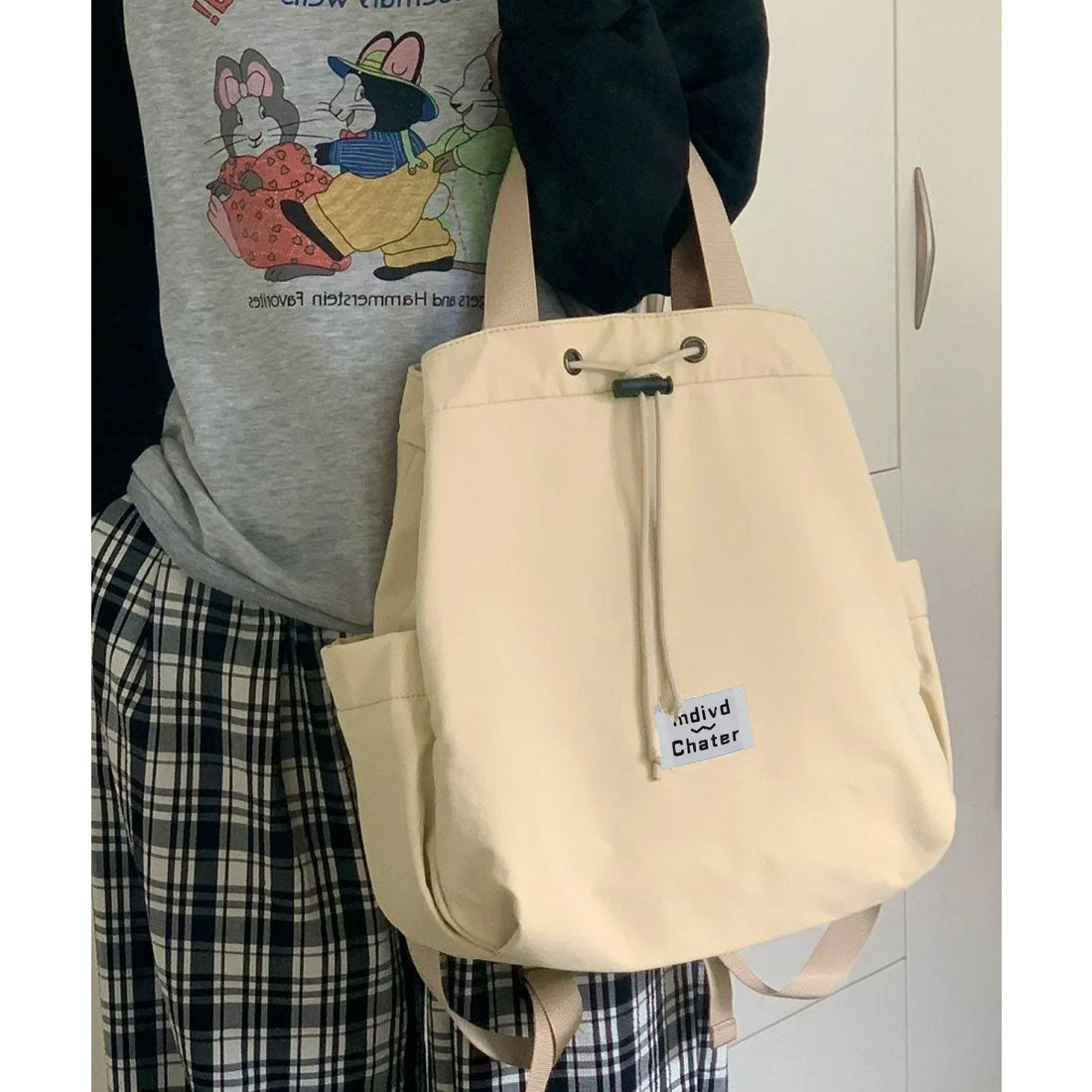 ミニミニストア miniministore ナイロンリュック 巾着トートバッグ韓国風 (サックスブルー) サックスブルー