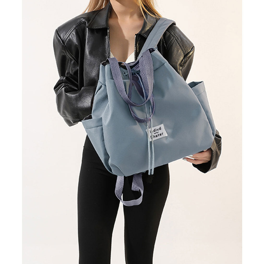 ミニミニストア miniministore ナイロンリュック 巾着トートバッグ韓国風 (サックスブルー) サックスブルー