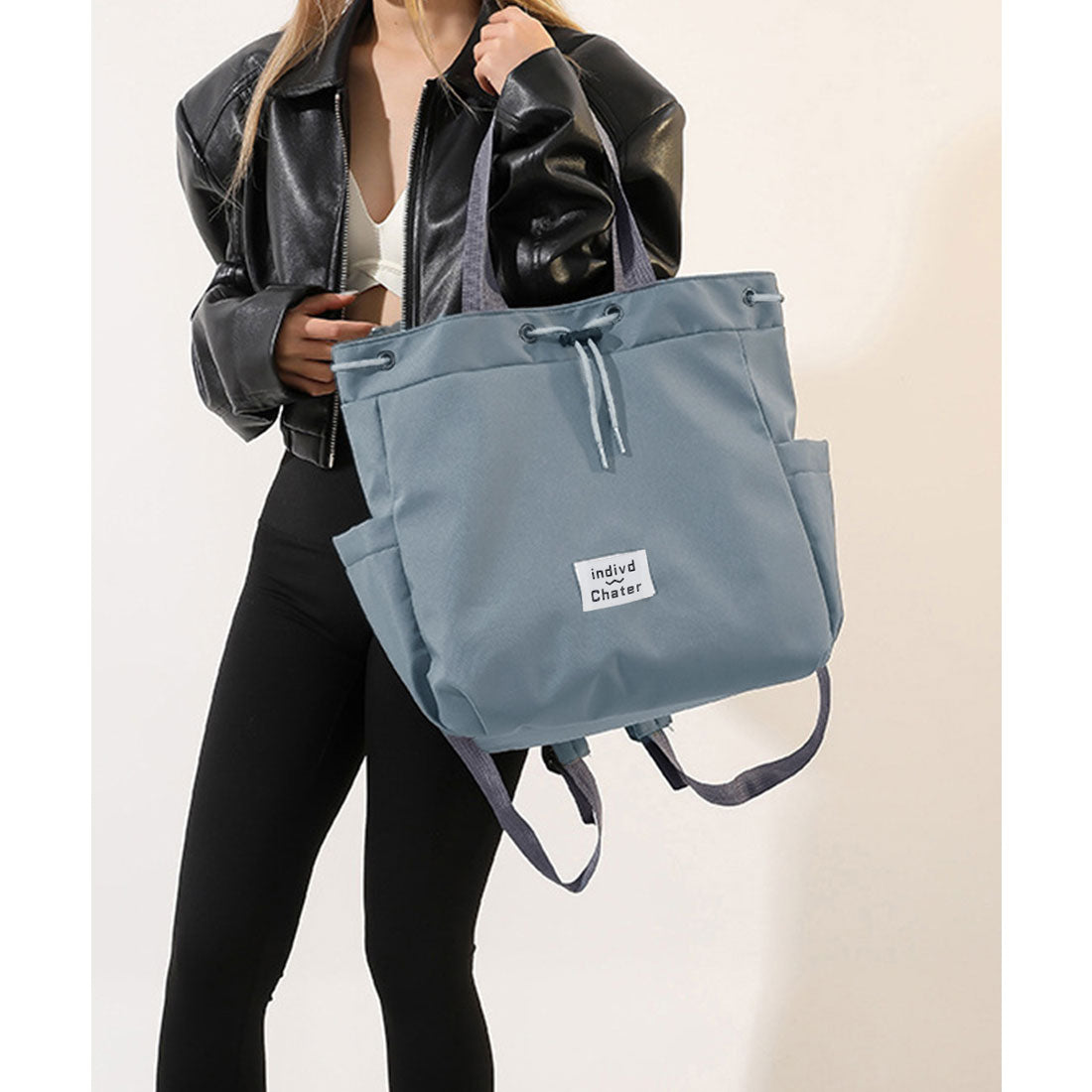 ミニミニストア miniministore ナイロンリュック 巾着トートバッグ韓国風 (サックスブルー) サックスブルー