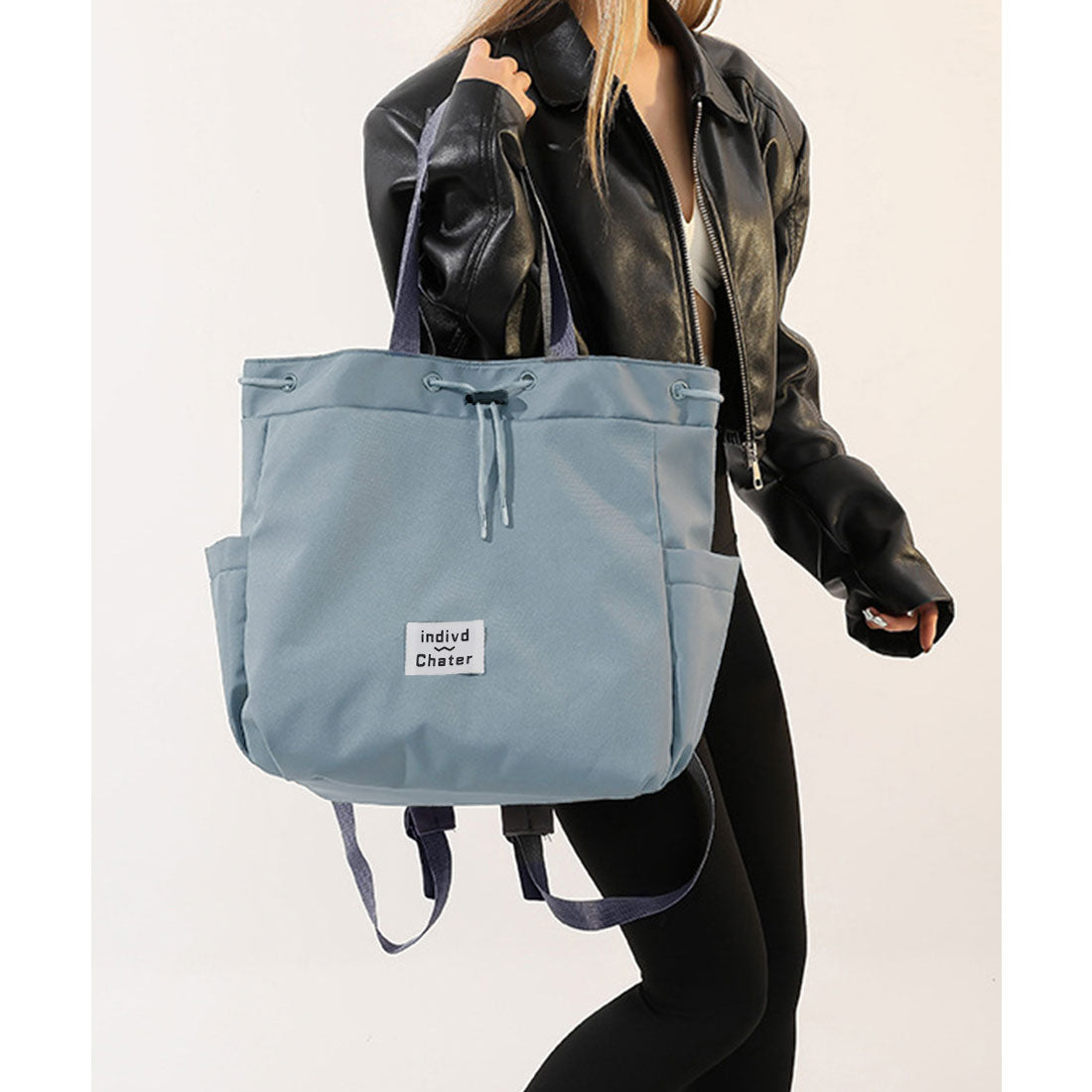 ミニミニストア miniministore ナイロンリュック 巾着トートバッグ韓国風 (サックスブルー) サックスブルー