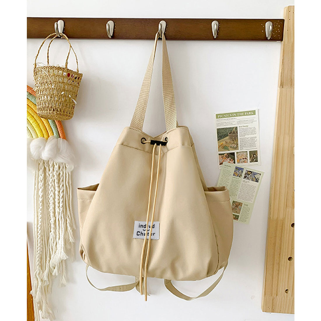 ミニミニストア miniministore ナイロンリュック 巾着トートバッグ韓国風 (サックスブルー) サックスブルー