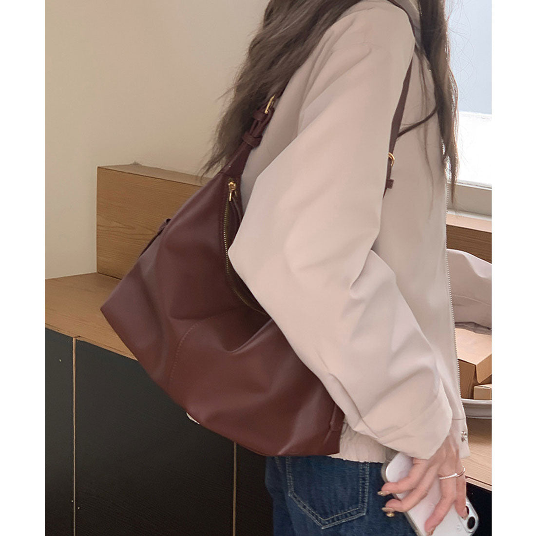 ミニミニストア miniministore ショルダーバッグ 斜めがけ鞄 韓国風 (レッドブラウン) レッドブラウン
