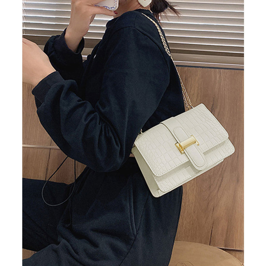 Crocodile embossed shoulder bag for women