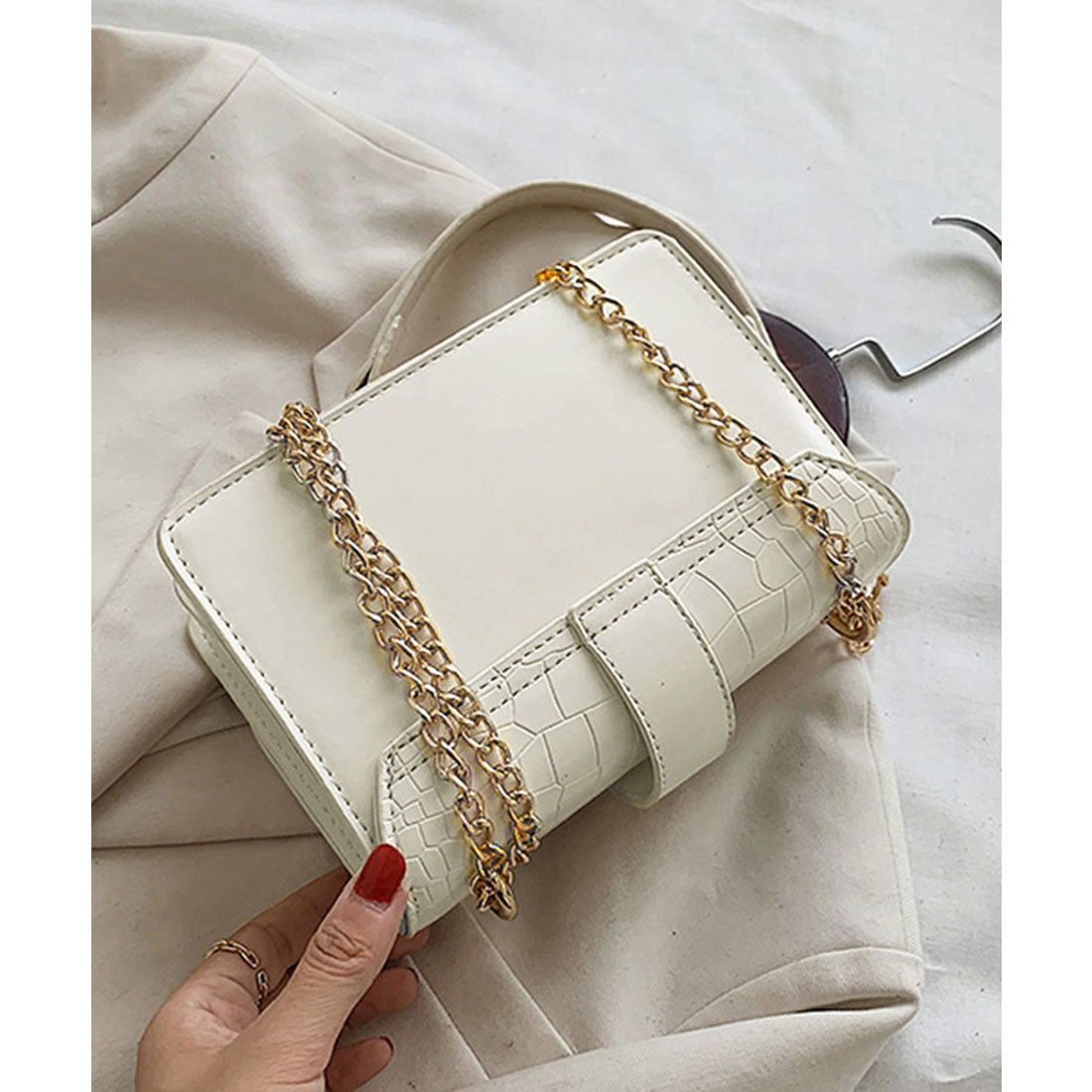 Crocodile embossed shoulder bag for women