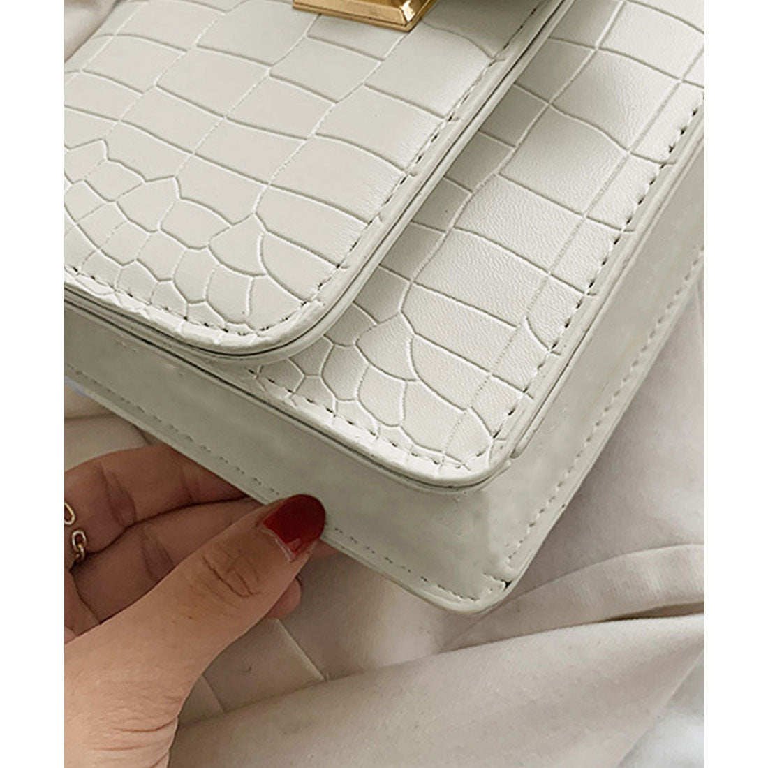 Crocodile embossed shoulder bag for women