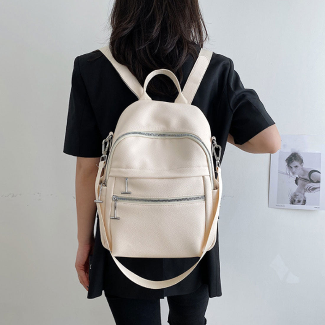 リュックサック 大容量 レディース 韓国,アイボリー