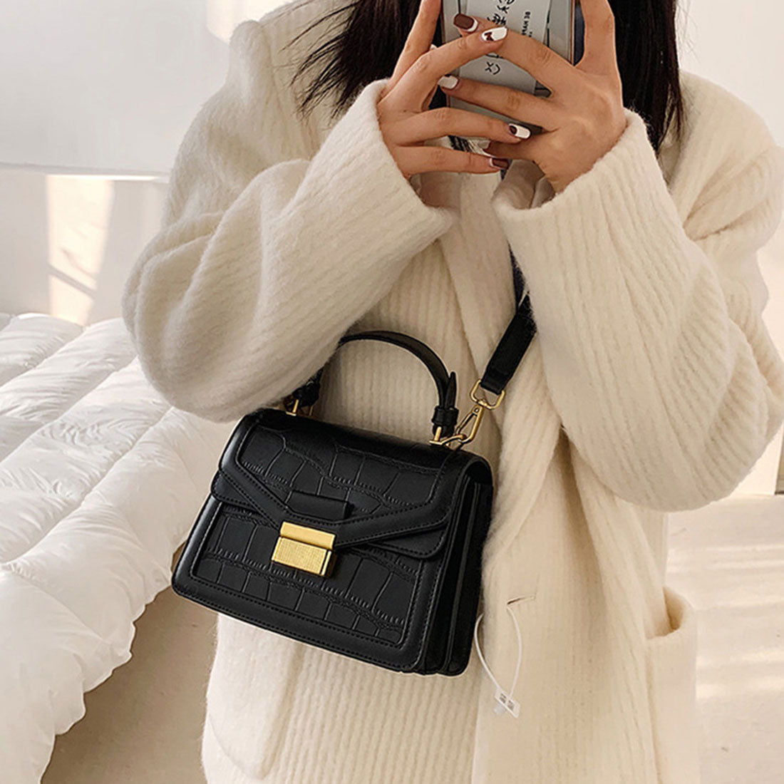 クロコ型押し ショルダーバッグ 韓国風