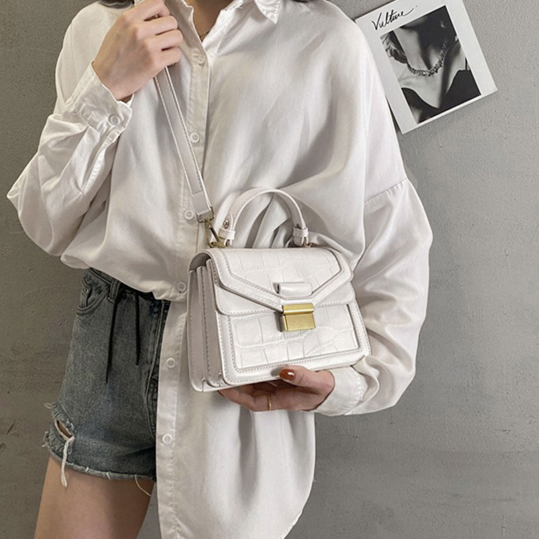クロコ型押し ショルダーバッグ 韓国風