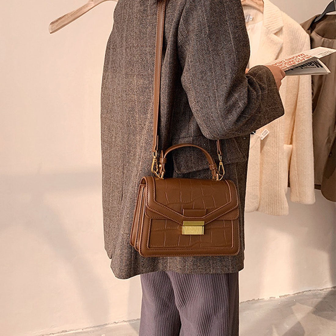 クロコ型押し ショルダーバッグ 韓国風