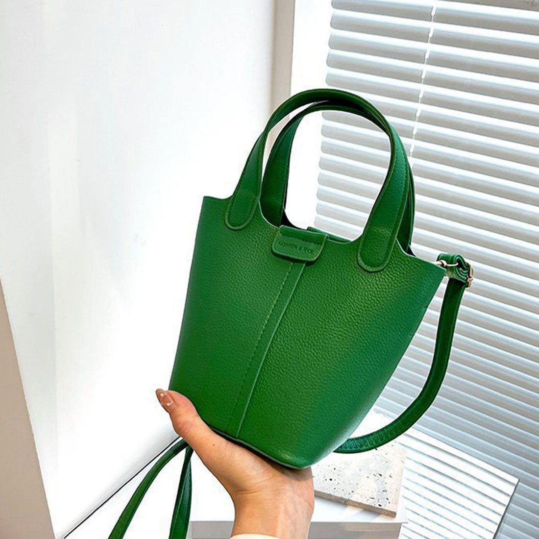 バケツ型 PUレザー ハンドバッグ 春夏,グリーン