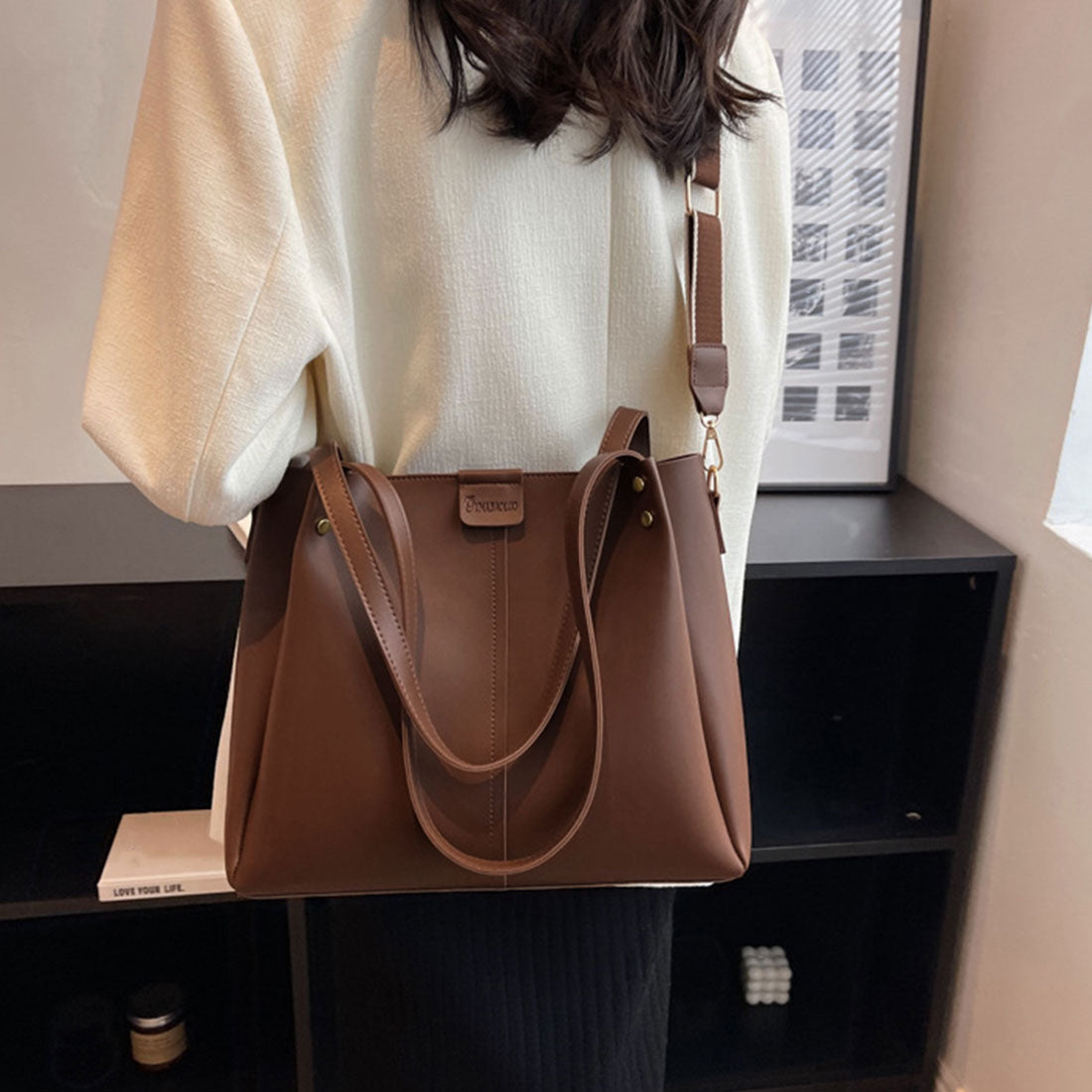 ショルダ ーバッグ 大容量 トートバッグ,ブラウン