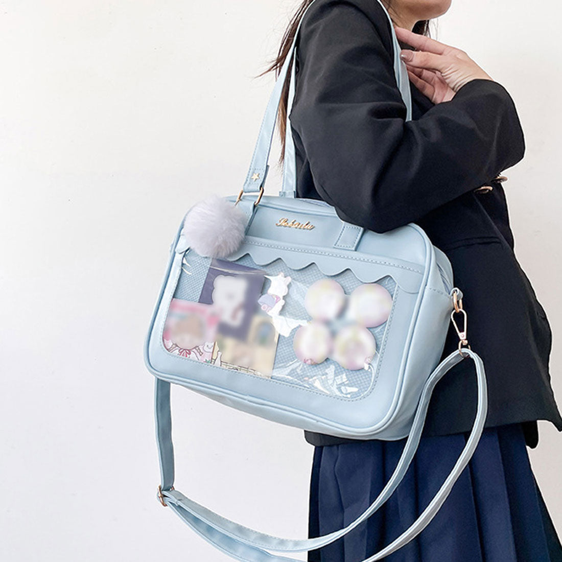 痛バッグ ショルダースクールバッグ高校生,薄ブルー