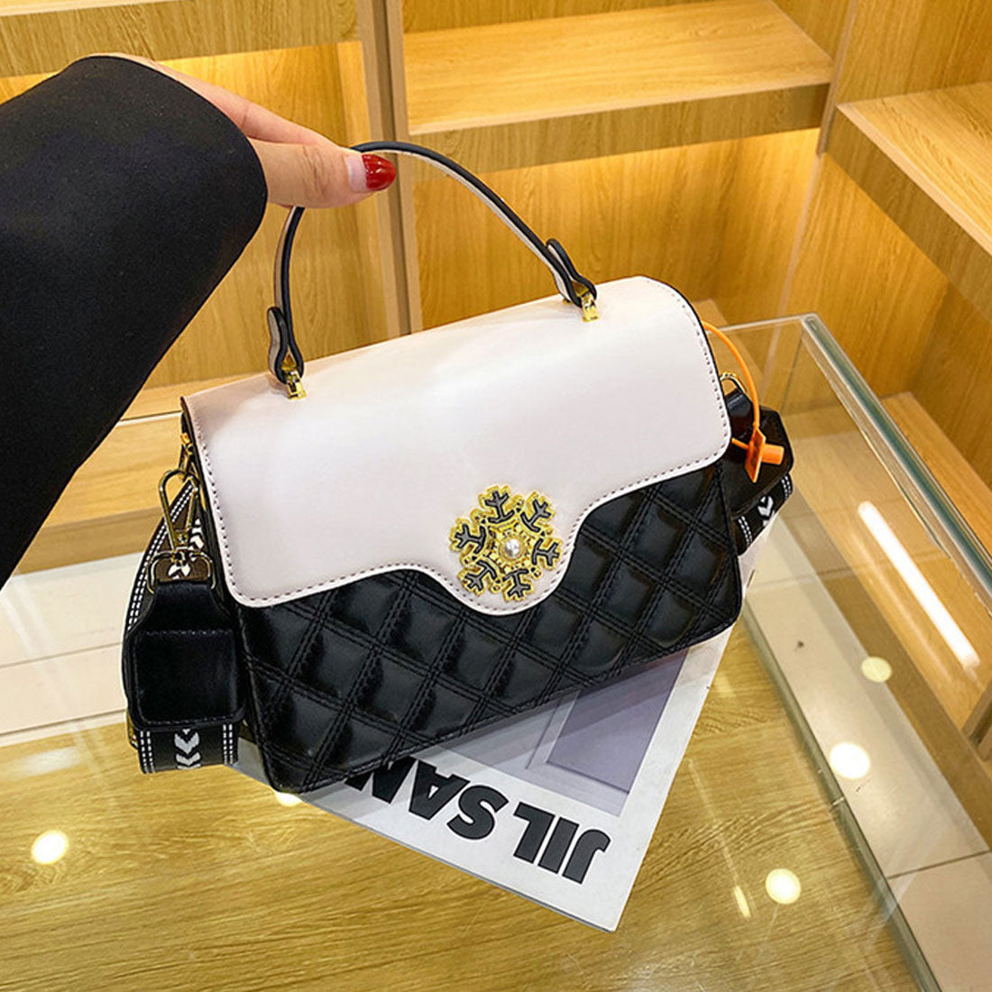 ショルダーバッグ キルティングレディース,ブラック*オフホワイト