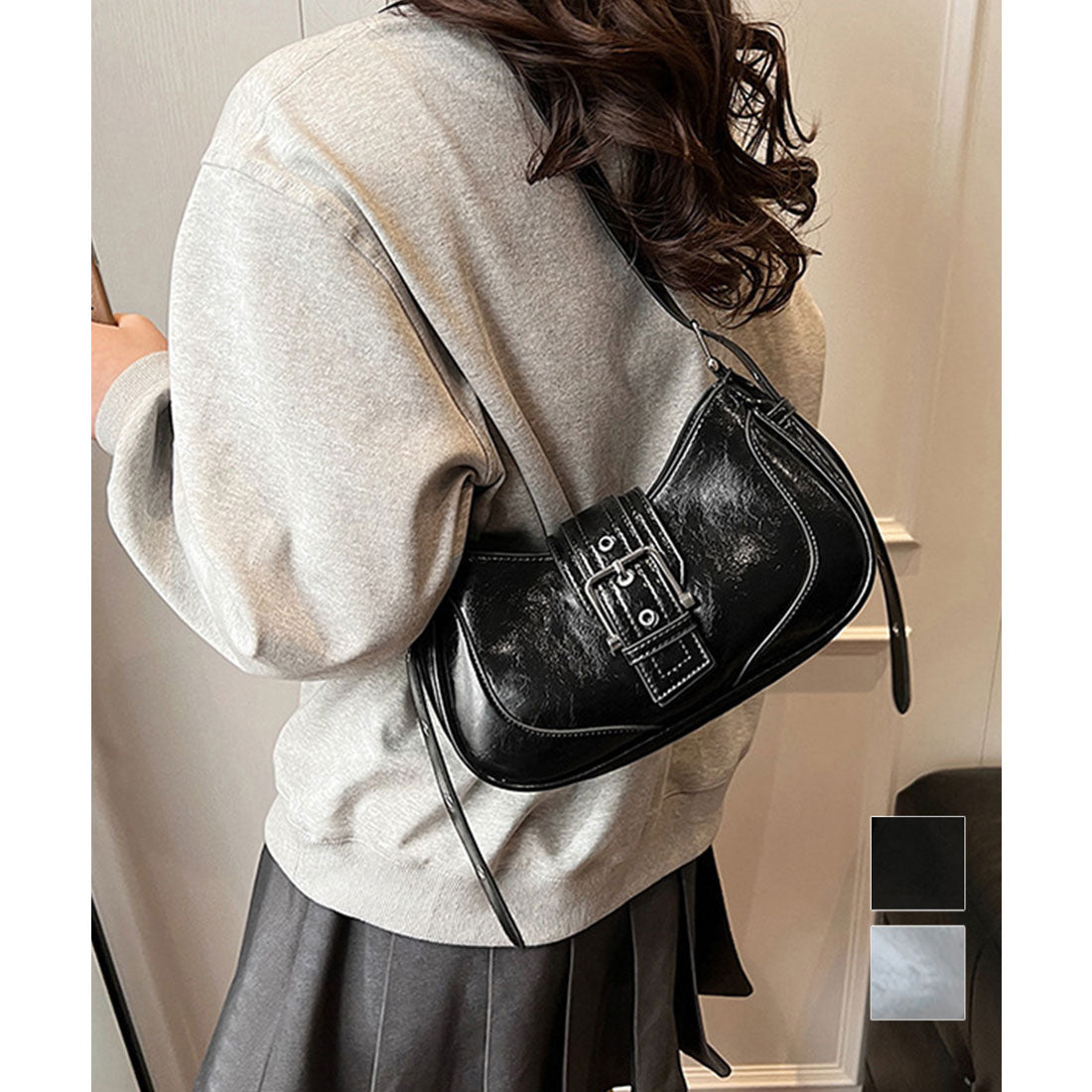 ホーボーバッグ 韓国 ハーフムーンバッグ ブラック