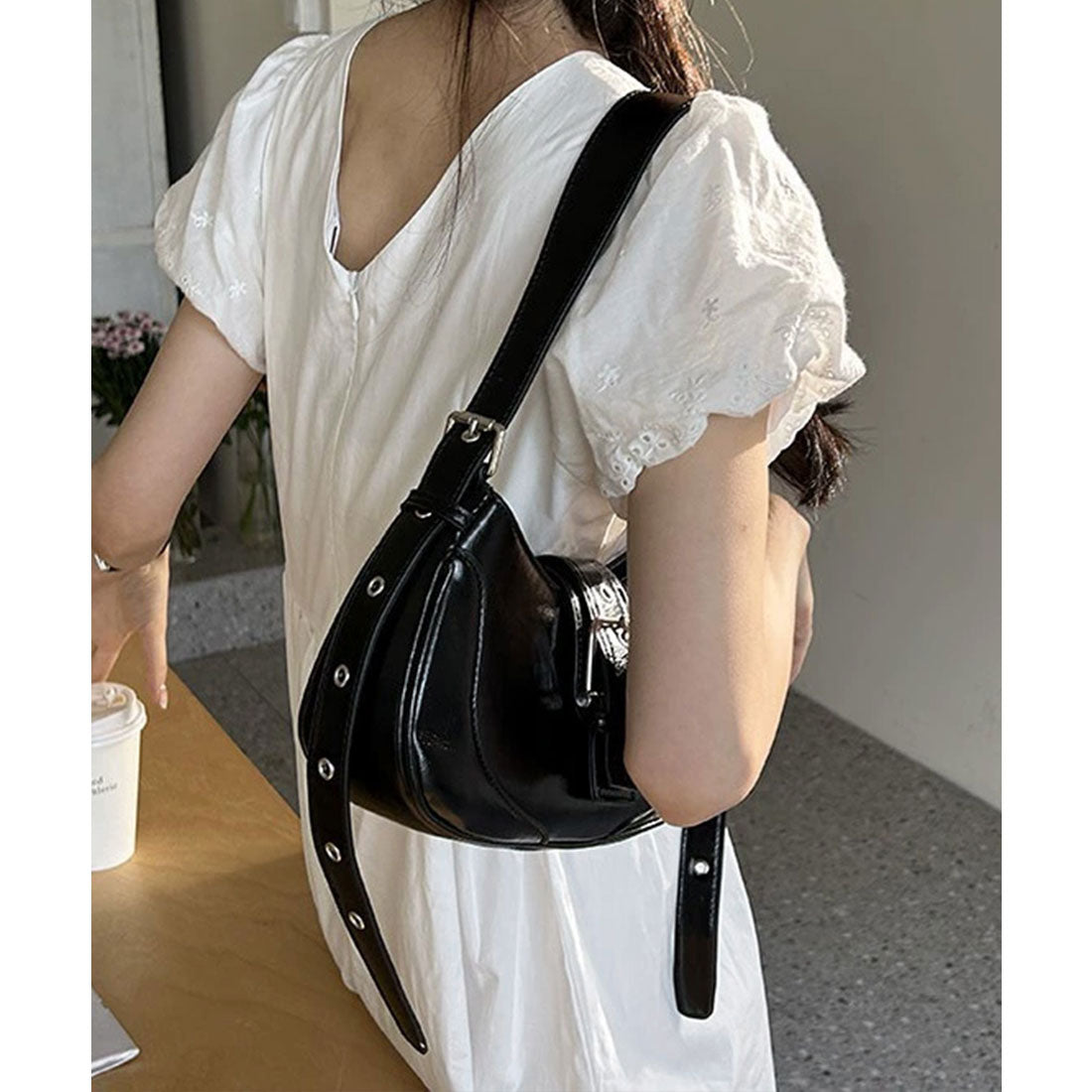 ホーボーバッグ 韓国 ハーフムーンバッグ ブラック