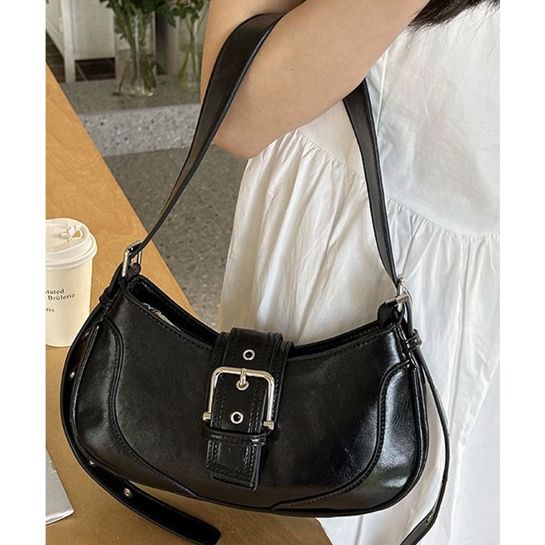 ホーボーバッグ 韓国 ハーフムーンバッグ ブラック