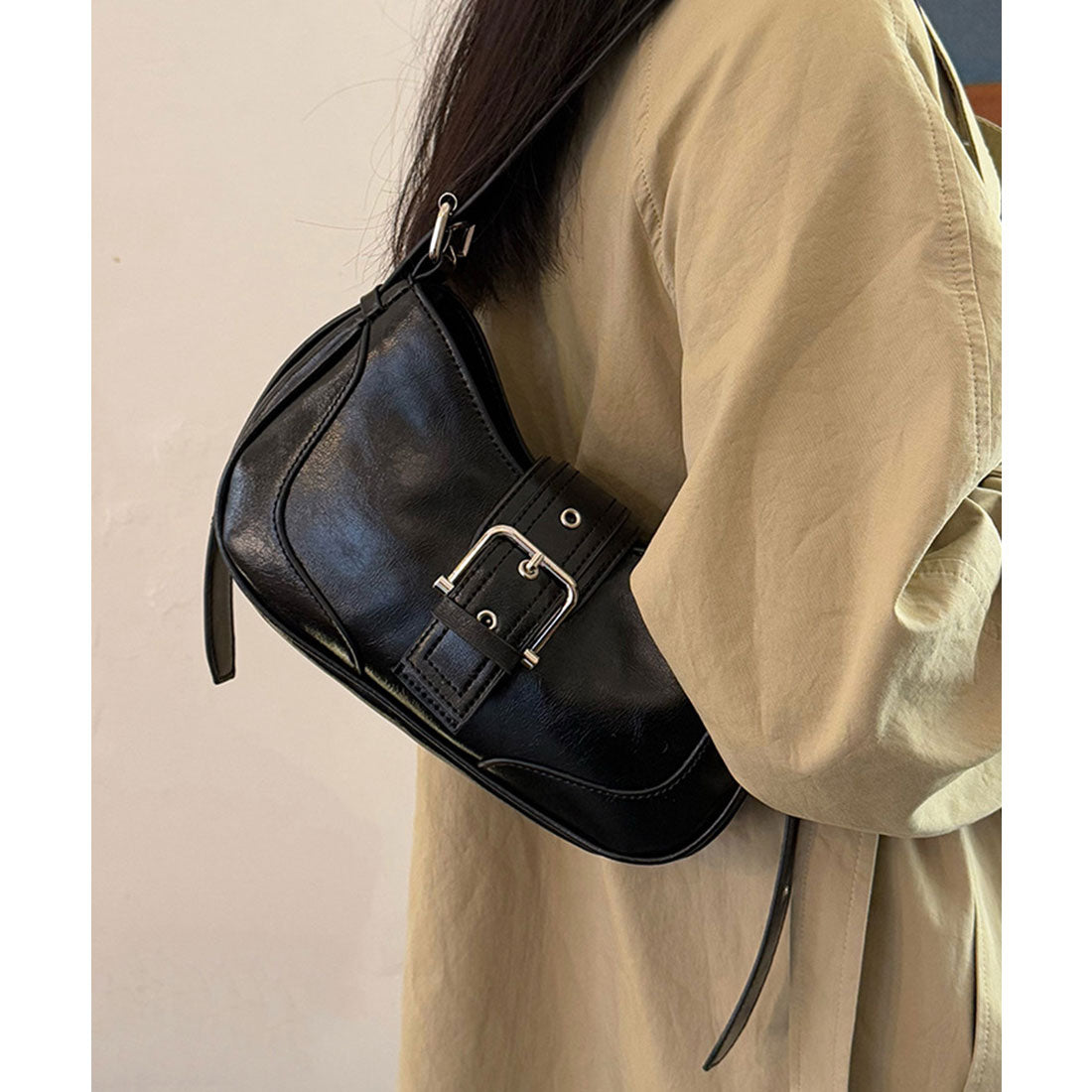 ホーボーバッグ 韓国 ハーフムーンバッグ ブラック