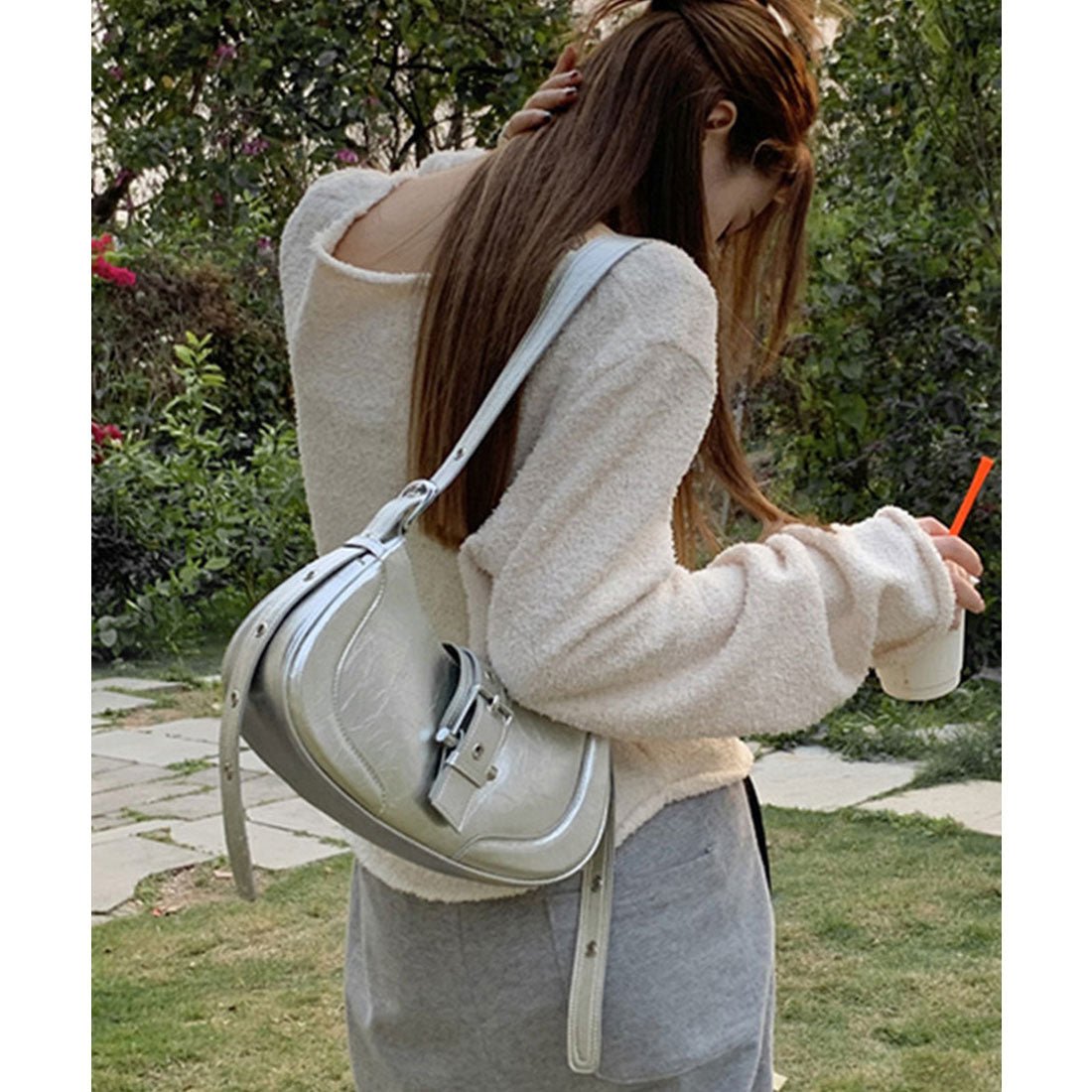 ホーボーバッグ 韓国 ハーフムーンバッグ ブラック