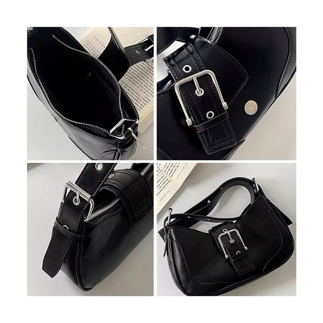 ホーボーバッグ 韓国 ハーフムーンバッグ ブラック