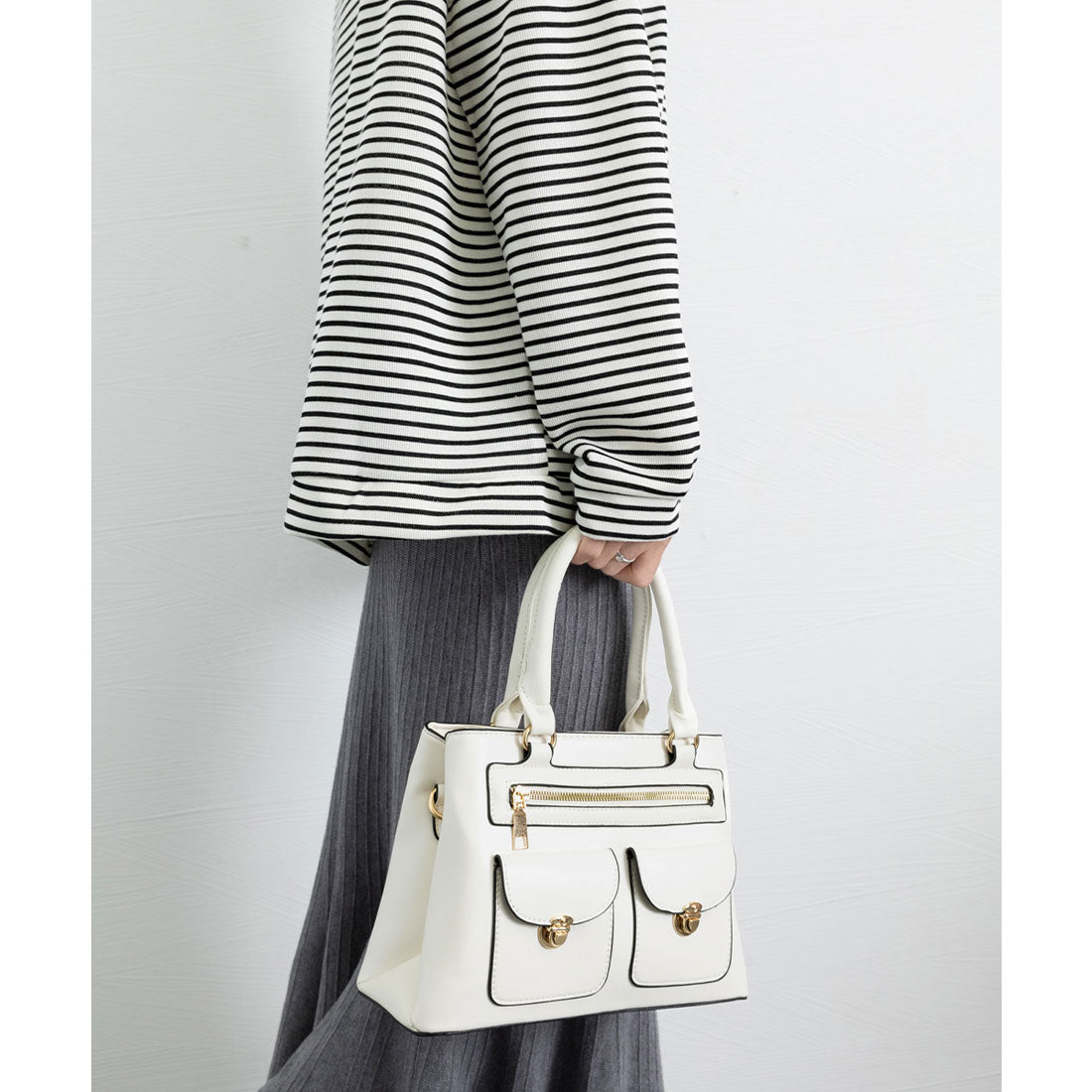 トートバッグ 2way ショルダーバッグ,ホワイト