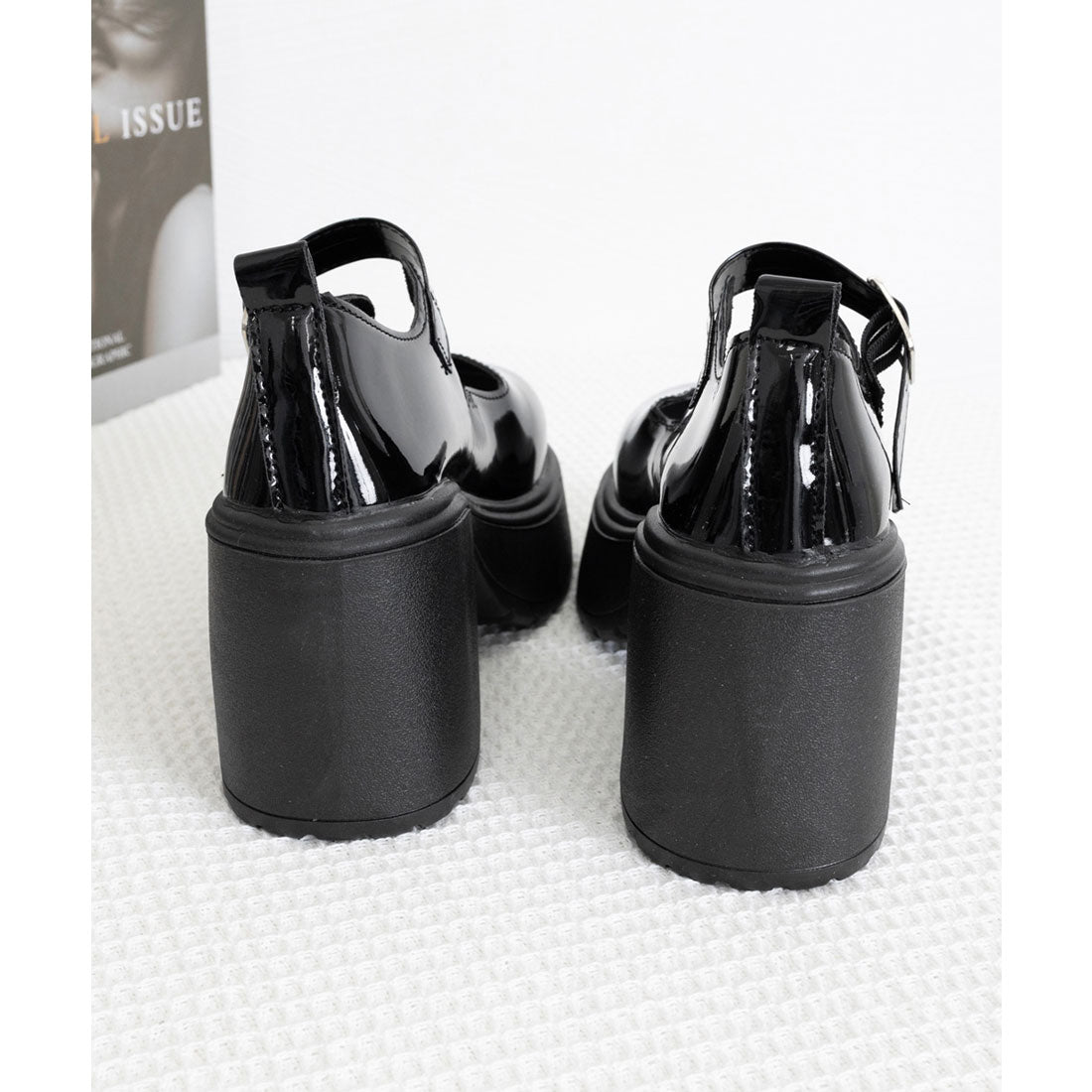 ミニミニストア miniministore 厚底ローファー 韓国風ストラップパンプス (ブラック*エナメル) ブラック*エナメル