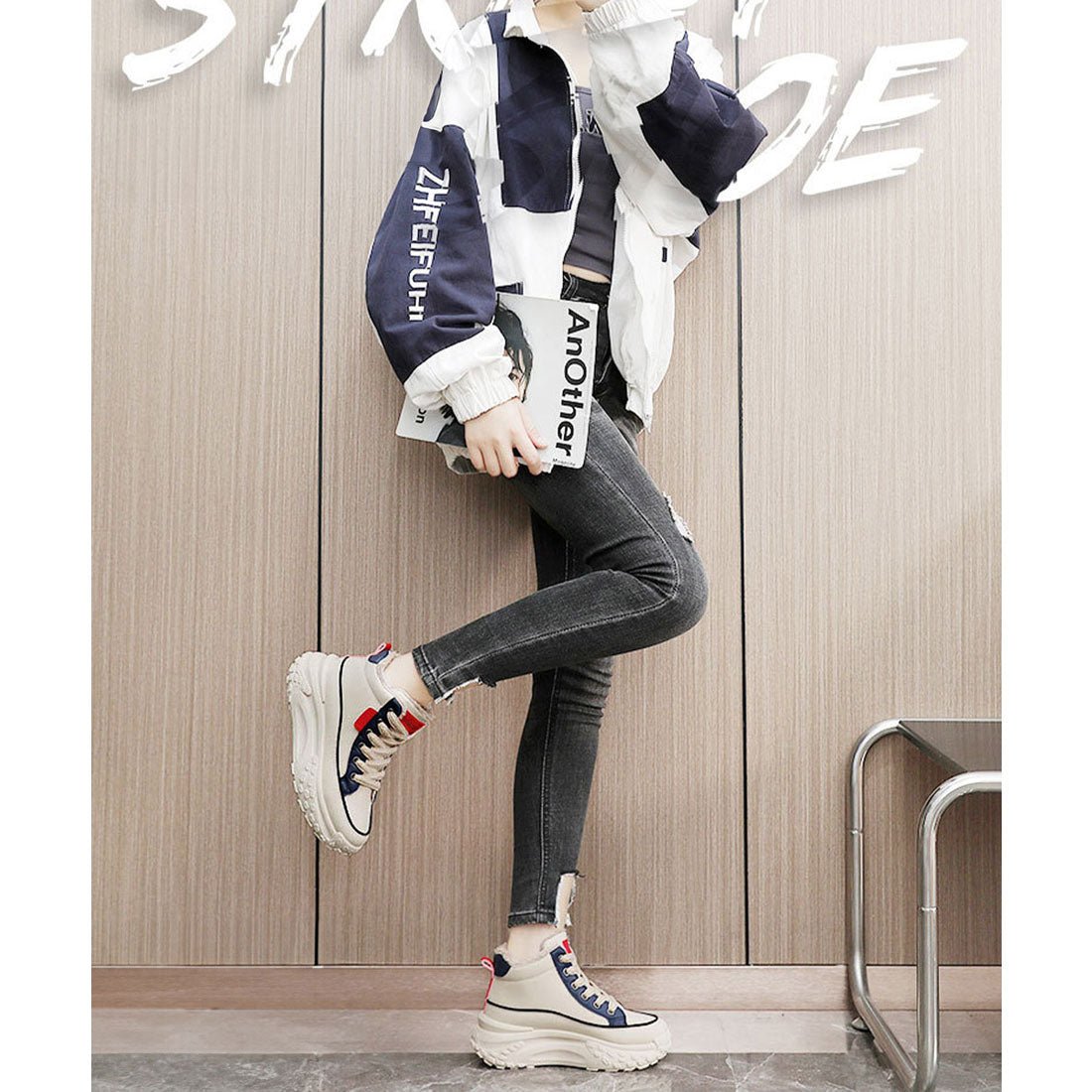 ミニミニストア miniministore 裏起毛 厚底スニーカー ハイカット韓国風 (ベージュ) ベージュ