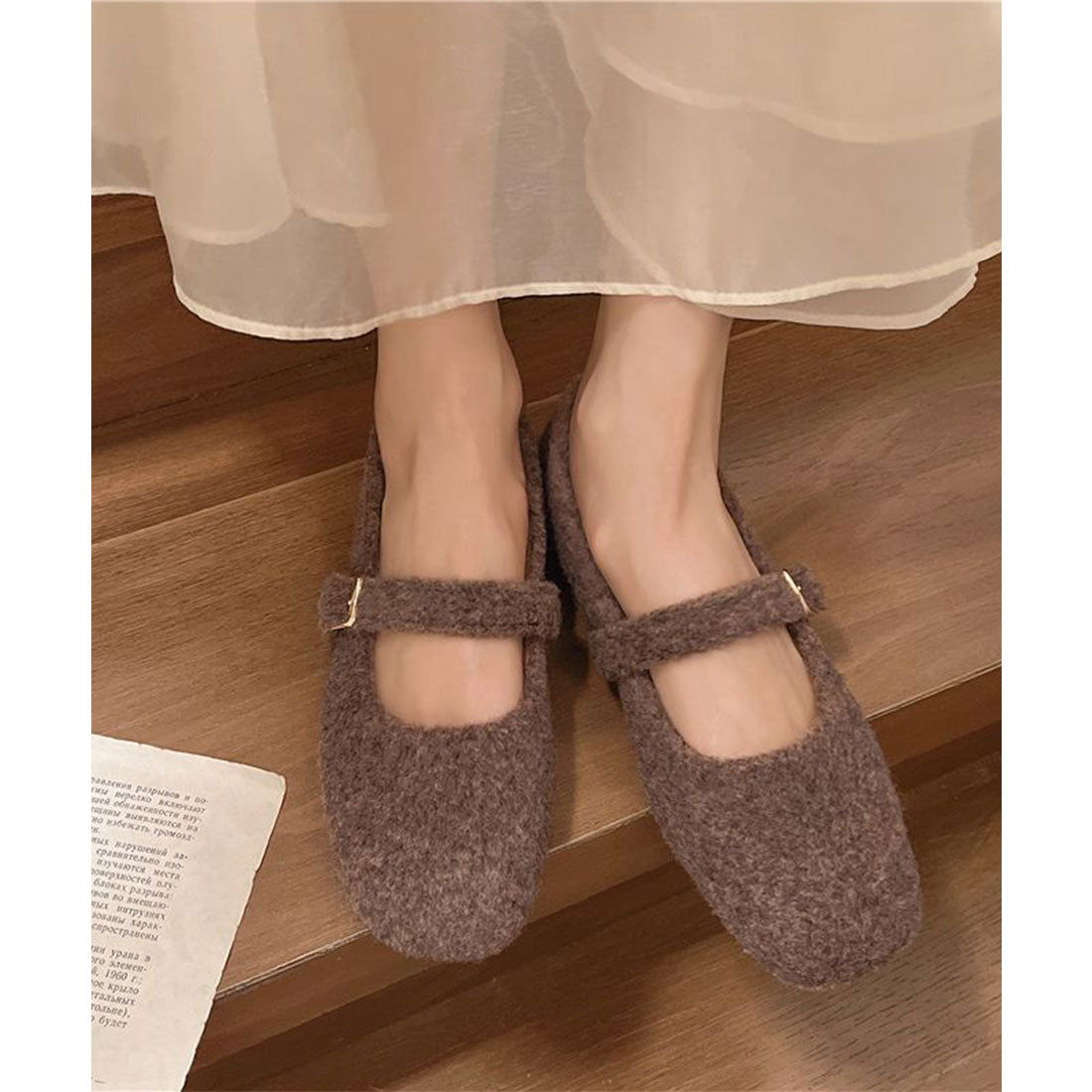 ミニミニストア miniministore メリージェーンシューズ もこもこパンプス (ブラウン) ブラウン