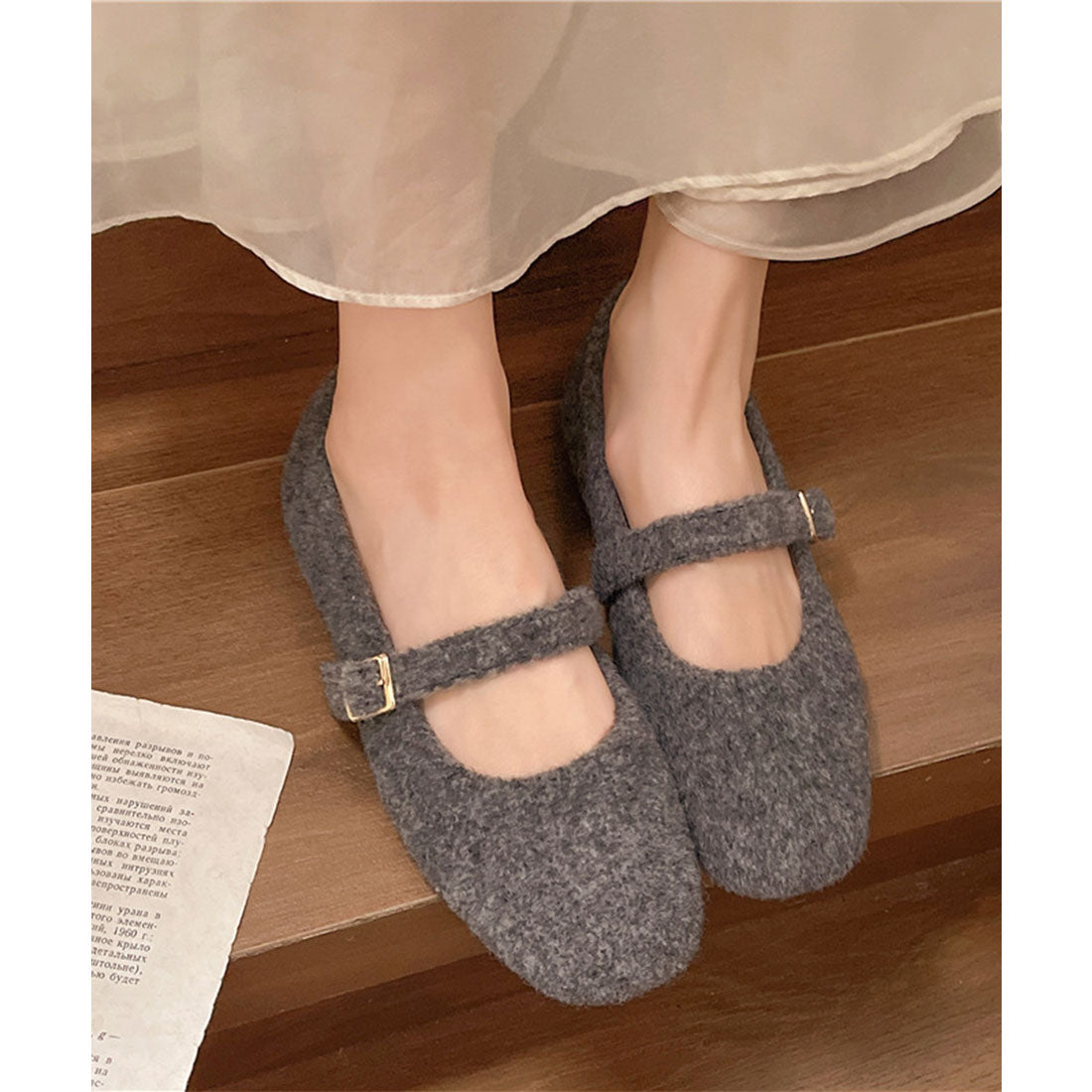 ミニミニストア miniministore メリージェーンシューズ もこもこパンプス (グレー) グレー