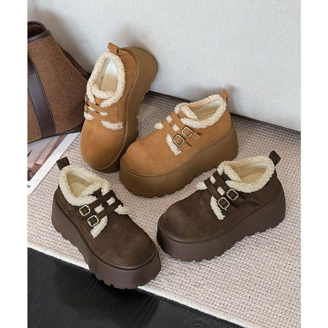 ミニミニストア miniministore ダブルベルトボアムートンシューズ 厚底靴 (キャメル) キャメル