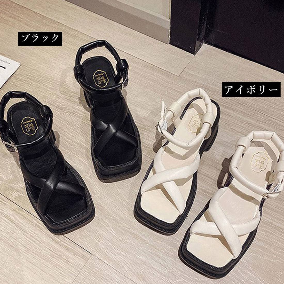 厚底サンダル スクエアトゥ レディース