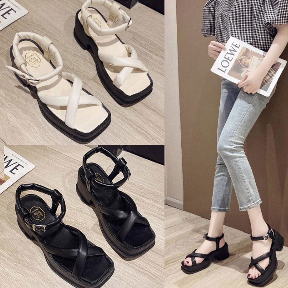 厚底サンダル スクエアトゥ レディース