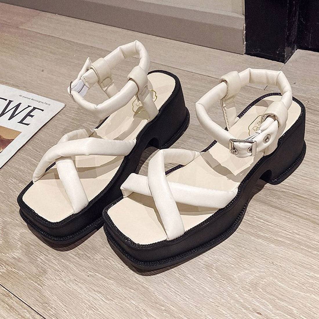 厚底サンダル スクエアトゥ レディース