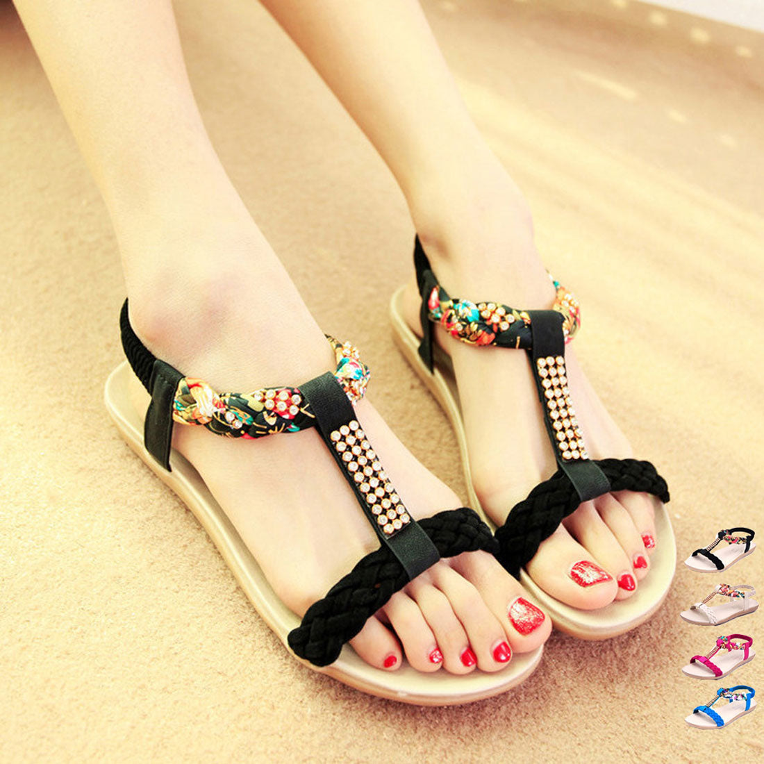 アンクルストラップ サンダル ぺたんこ ホットピンク