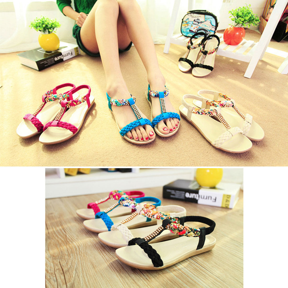 アンクルストラップ サンダル ぺたんこ ホットピンク