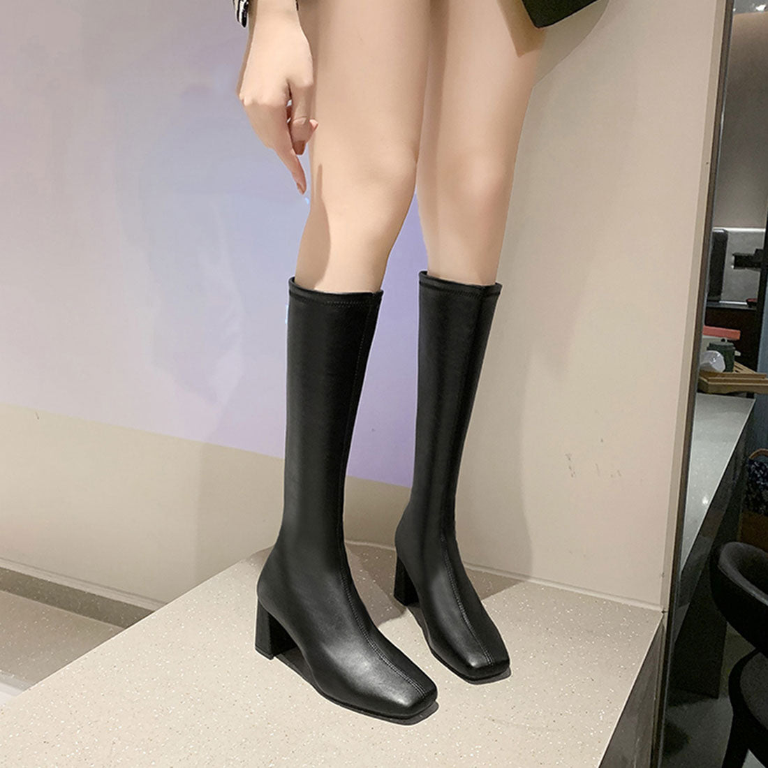 ロングブーツ ブーツ 合皮 韓国