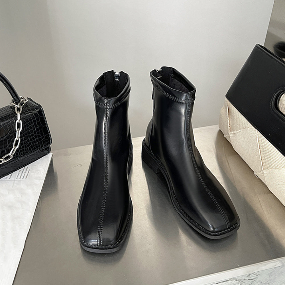 ショートブーツ フルジップブーツ 美脚 ブラック
