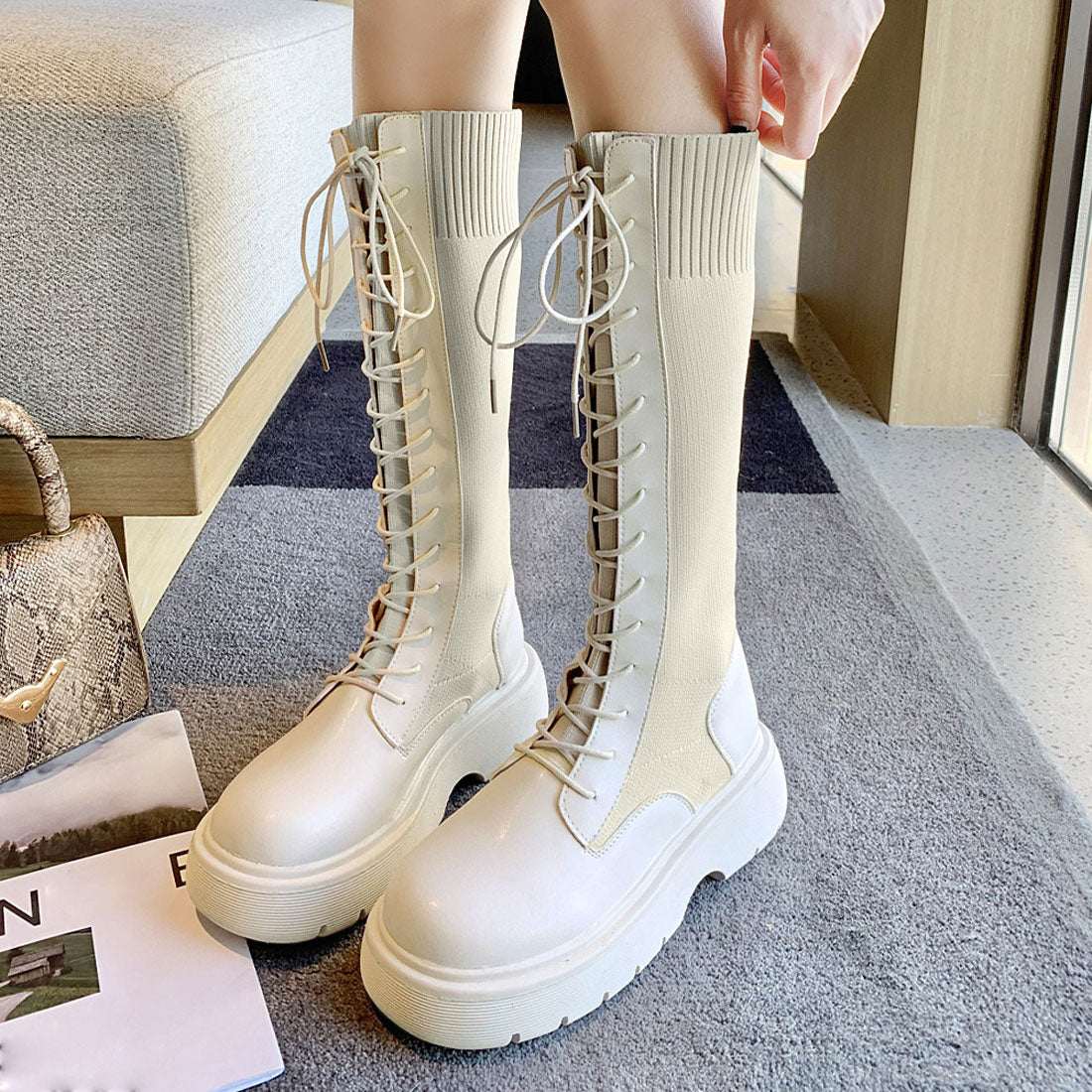 ロングブーツ ブーツレディース 韓国,アイボリー