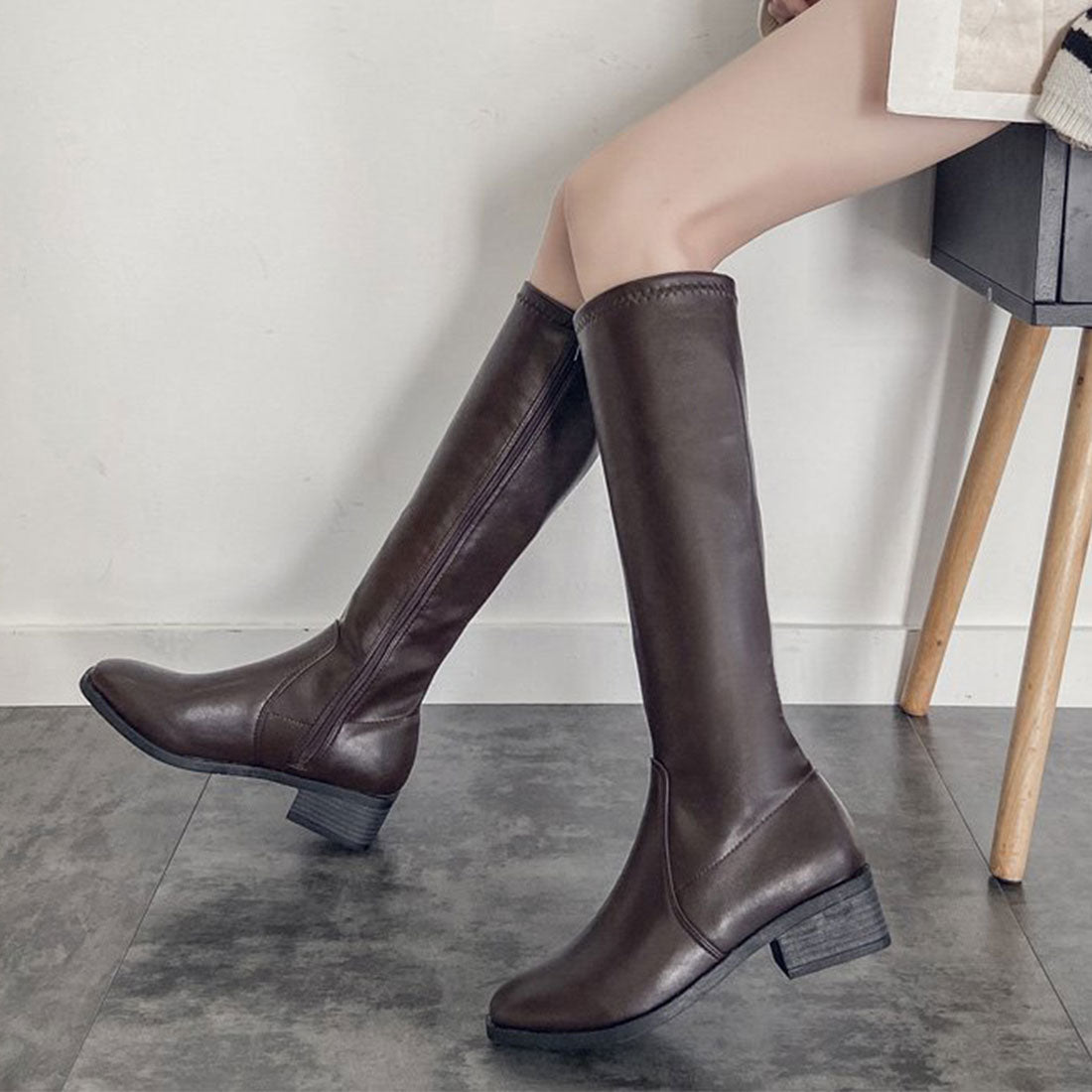 ニーハイブーツ レディース ロング丈,ブラウン