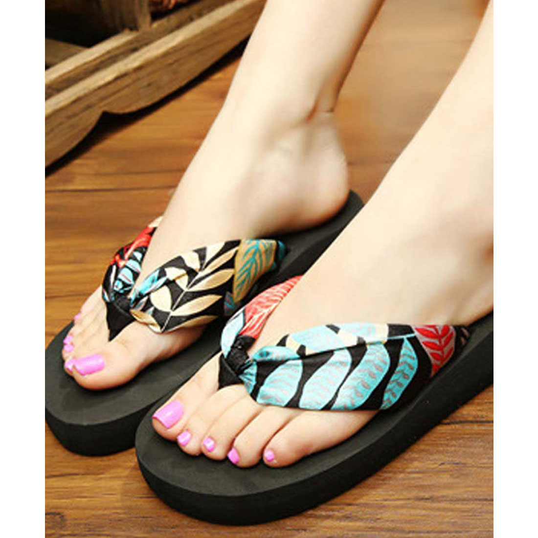 トングサンダル レディース,ブラックB(リーフ)