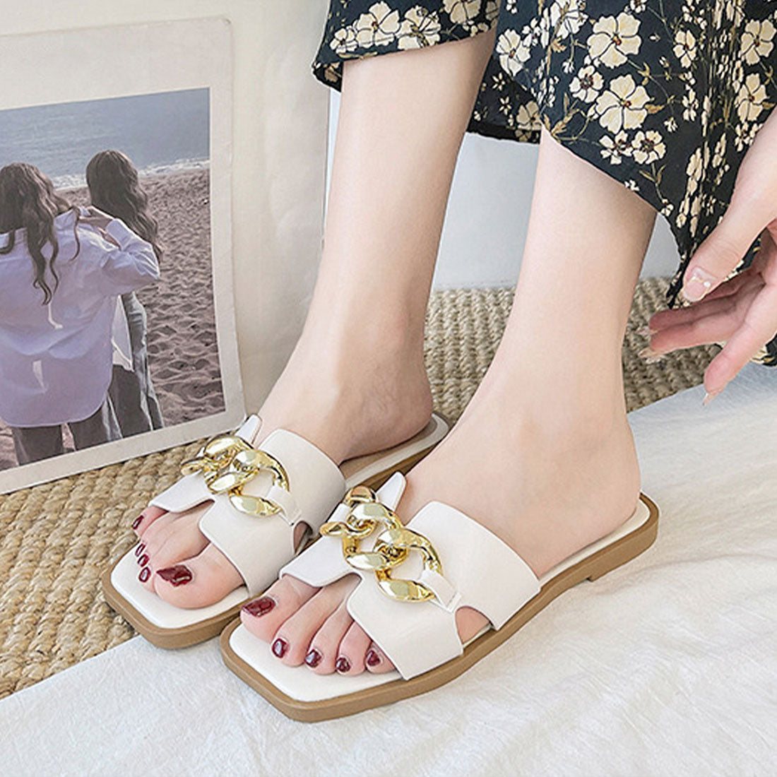 スリッパサンダル レディース 春夏,アイボリー