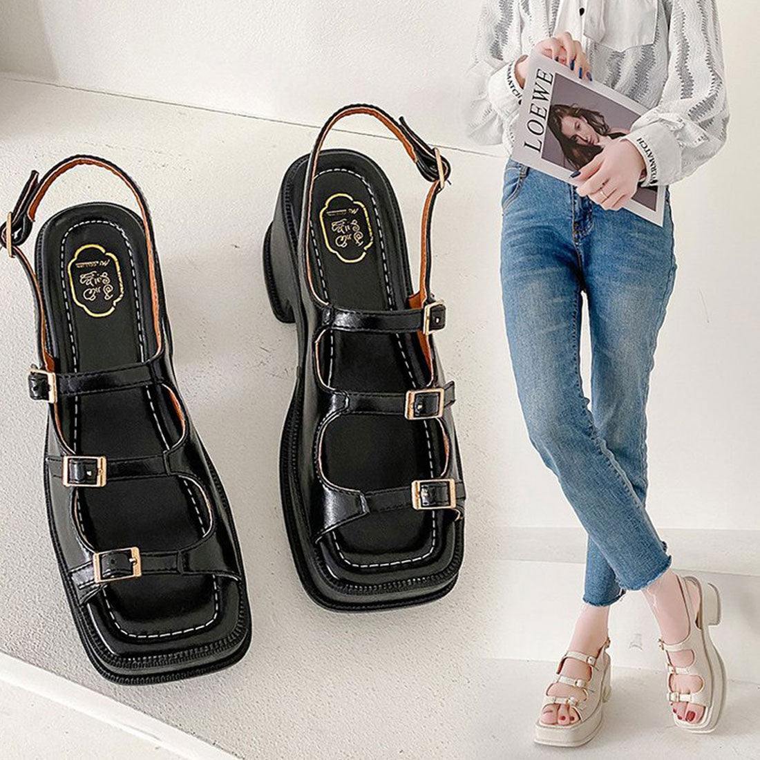 韓国 厚底 ヒールサンダル レディース