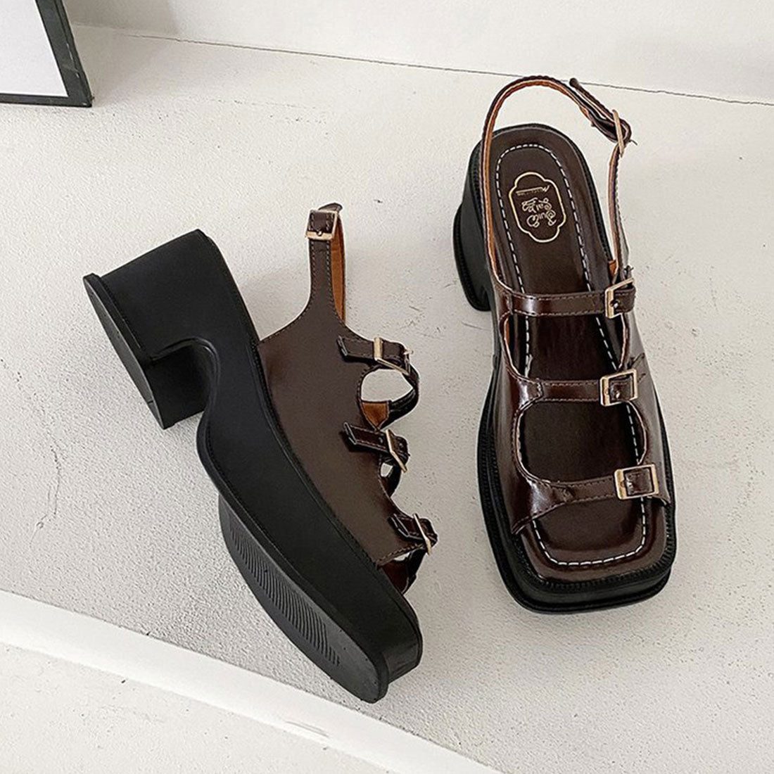 韓国 厚底 ヒールサンダル レディース