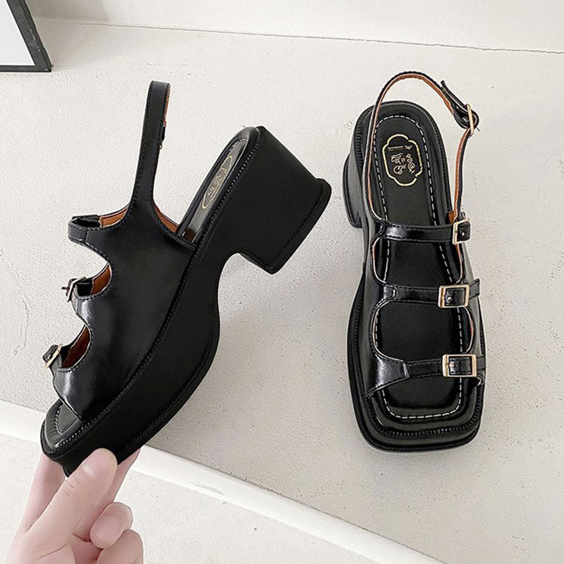 韓国 厚底 ヒールサンダル レディース