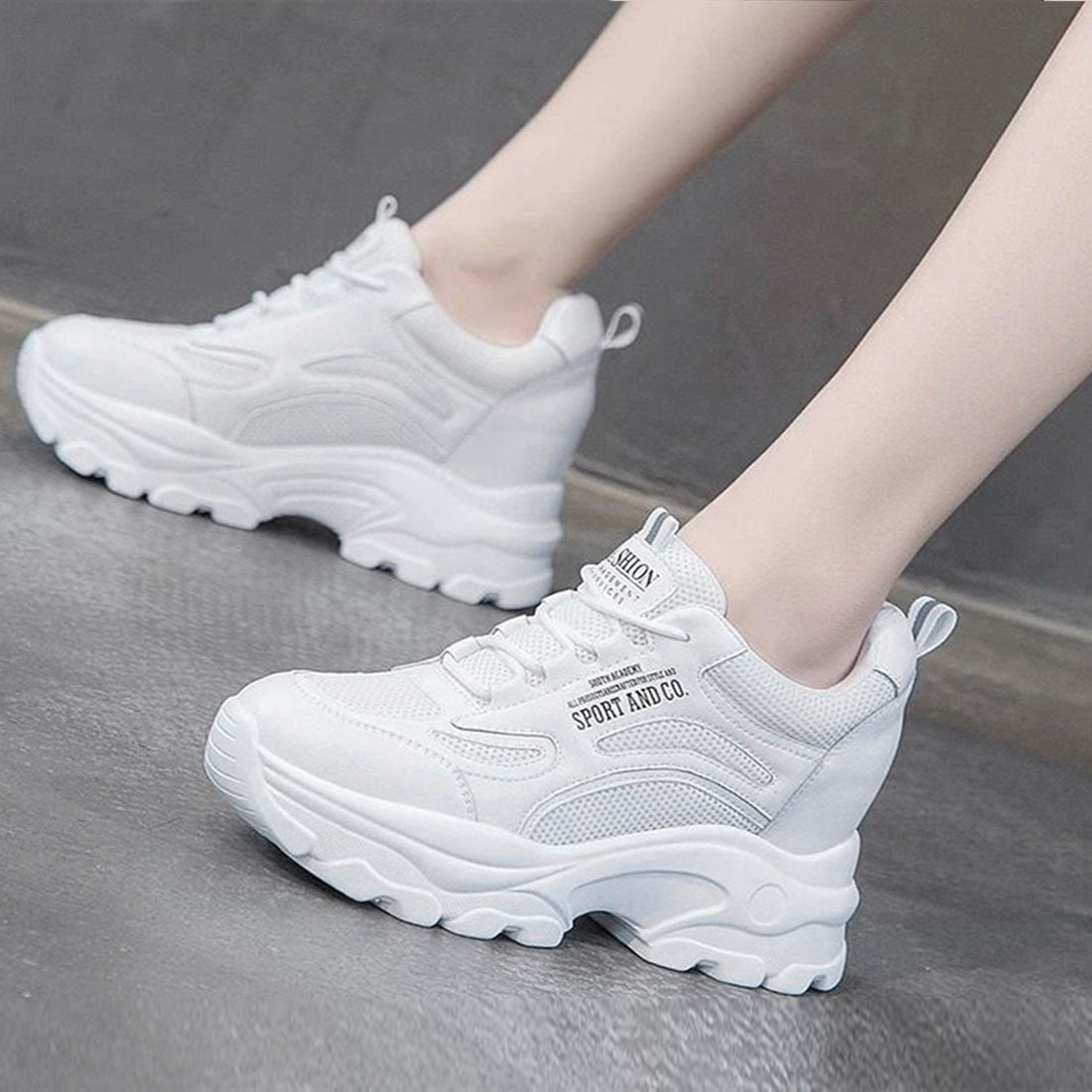 厚底ダッドスニーカーレディース メッシュ ホワイト